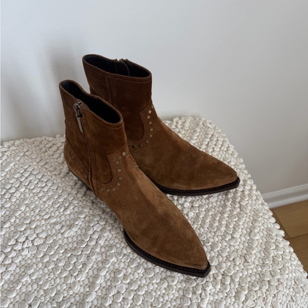Authentic Saint Laurent Lukas Brown Suede Ankle Boots 38 - Picture 2 of 7